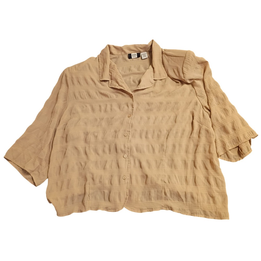 Studio 1940 Button Up Shirt Womens 30/32 Tan Textured WTXB0022 Short Sleeve